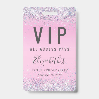 VIP Pass Pink Glitzern Birthday Party Ausweis