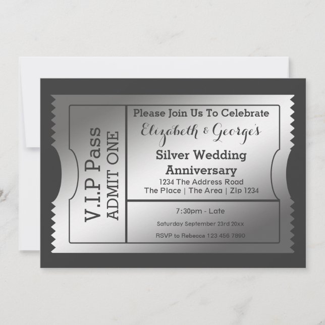 VIP Pass Silver Wedding Anniversary Ticket Einladung (Vorderseite)