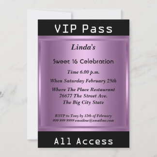 VIP Pass Sweet 16 Geburtstagsparty Lila Einladung