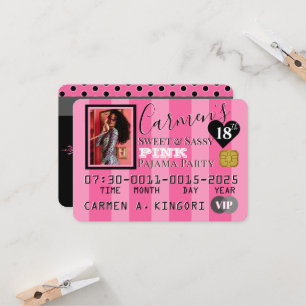 VIP Pink & Black Foto Geburtstagsparty Kreditkarte Einladung