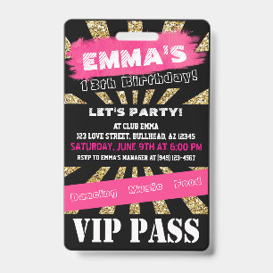 VIP Pink & Gold Eintrittskarte für jedes Event mit Ausweis