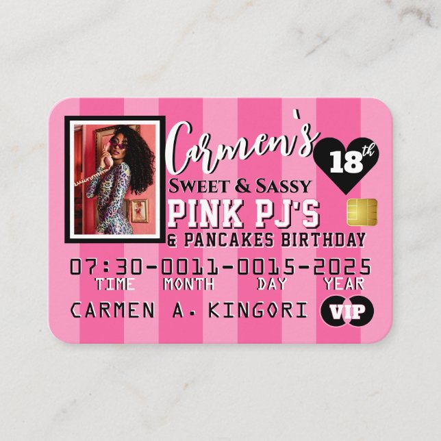 VIP Pink Stripes Foto Einladung zur Kreditkarte (Vorderseite)