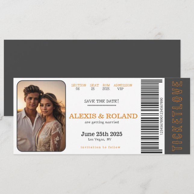 VIP Ticket Foto Save the Date Einladung (Vorne/Hinten)