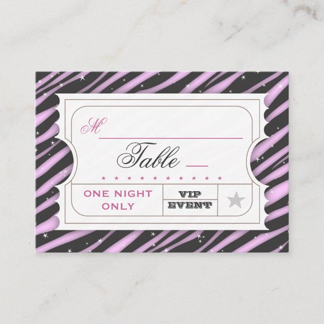 VIP-Ticket Zebra Glam Lila Tischkarten Platzkarte (Vorderseite)