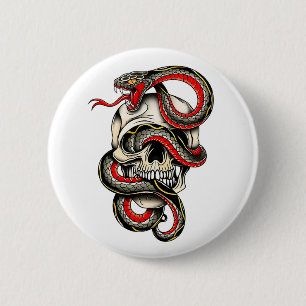 Viper Skull Tattoo Design Button