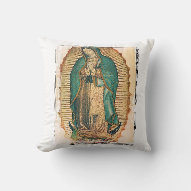 Virgen De Guadalupe mit schroffem Rahmen Kissen (Vorderseite)