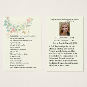 Virgin Mary Memorare Prayer Funeral Prayer Card