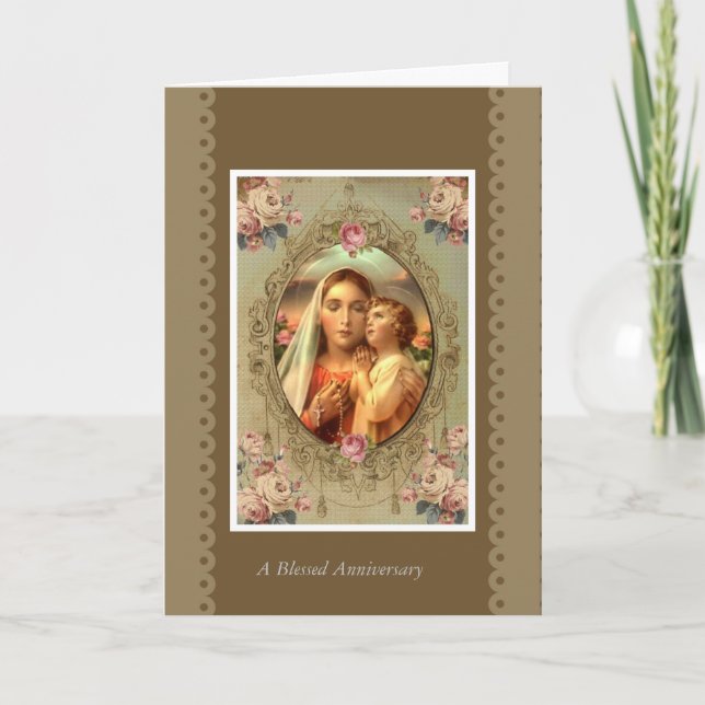VIRGIN MARY ROSARY CHILD JESUS ROSES KARTE (Vorderseite)