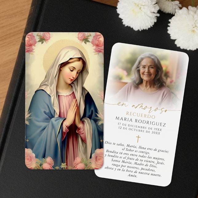 Virgin Mary Spanish Hail Mary Photo Memorial Cards (Créateur téléchargé)