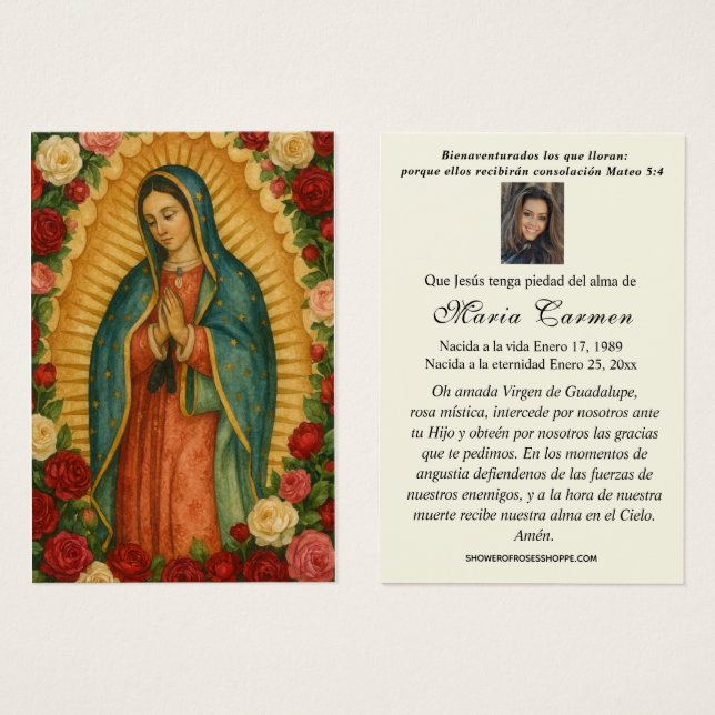 Virgin Mexico Guadalupe Spanish Funeral Prayer (Devant & derrière)