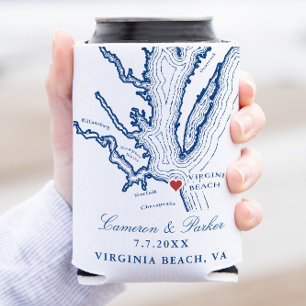Virginia Beach Karte Elegante Navy Blau Hochzeitsg Dosenkühler
