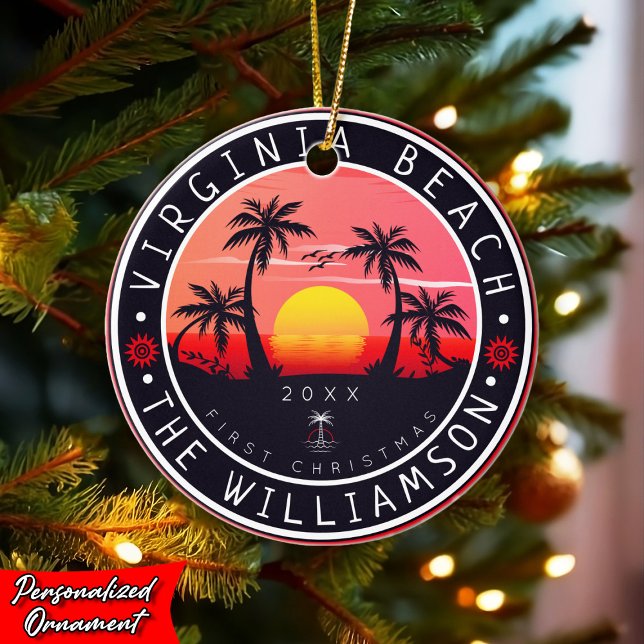 Virginia Beach USA Retro Sunset Souvenirs 80er Keramik Ornament (Von Creator hochgeladen)