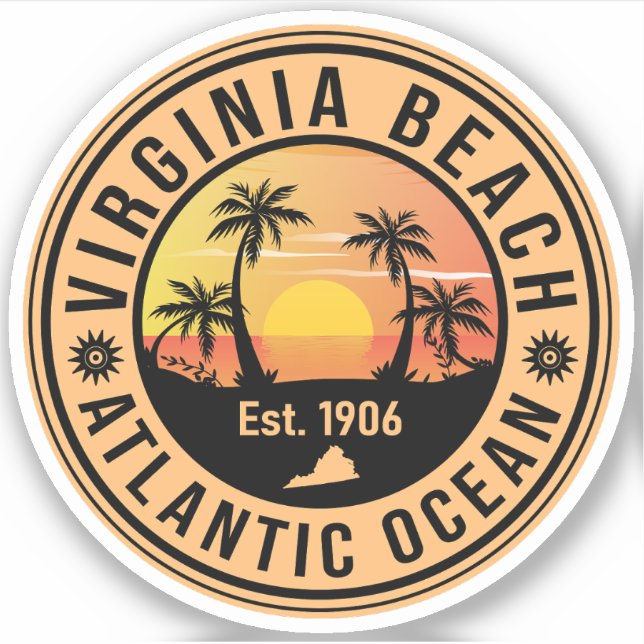 Virginia Beach Virginia Retro Sunset Souvenirs 60e Aufkleber (Vorderseite)