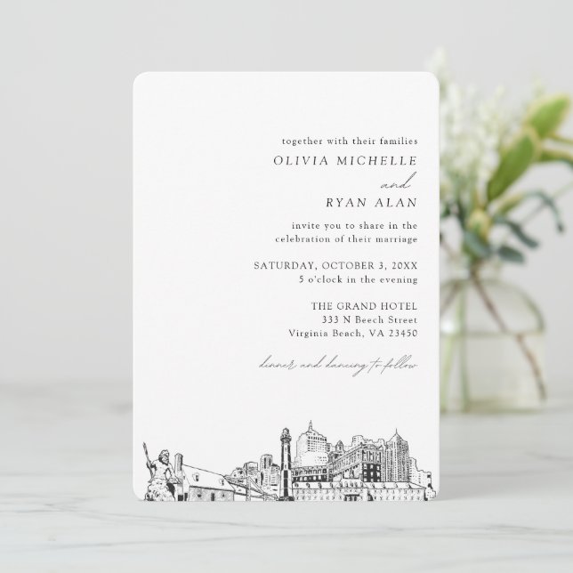 Virginia Beach Wedding Elegant Skyline Invitation (Debout devant)