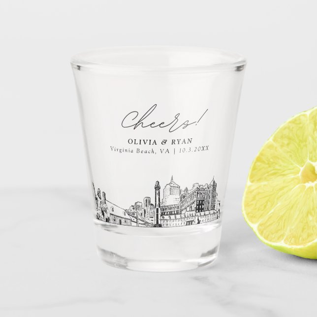 Virginia Beach Wedding Gefallen Personalisierte Ch Schnapsglas (Vorderseite)
