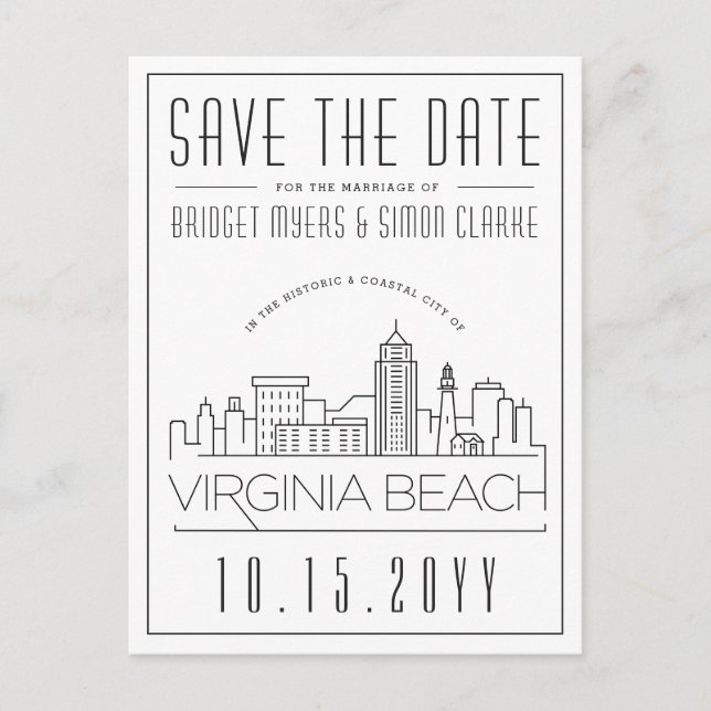 Virginia Beach Wedding | Skyline Save the Date Postkarte (Vorderseite)