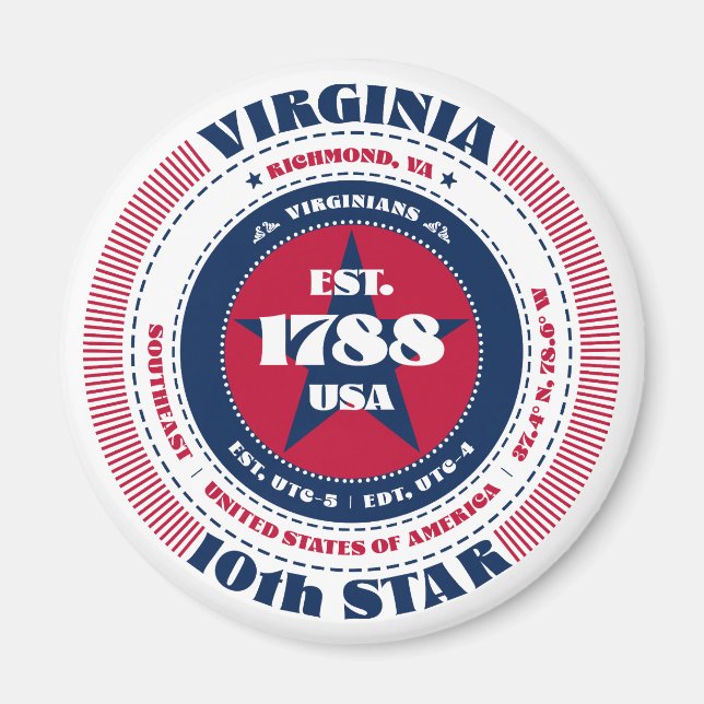 Virginia Circle Typographie Souvenir Magnet (Devant)