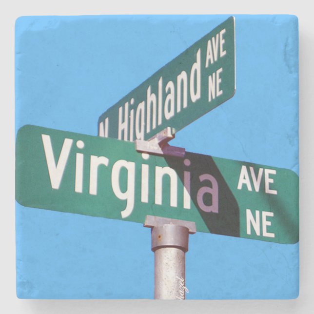 Virginia Highland Street Sign Sehenswürdigkeit Unt Steinuntersetzer (Vorderseite)