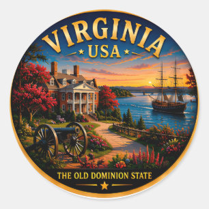 Virginia Historischer Wasserfront-Ausflug 🟡 Runder Aufkleber