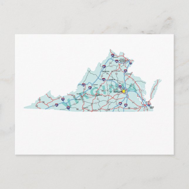 Virginia Interstate Map Postcard Postkarte (Vorderseite)