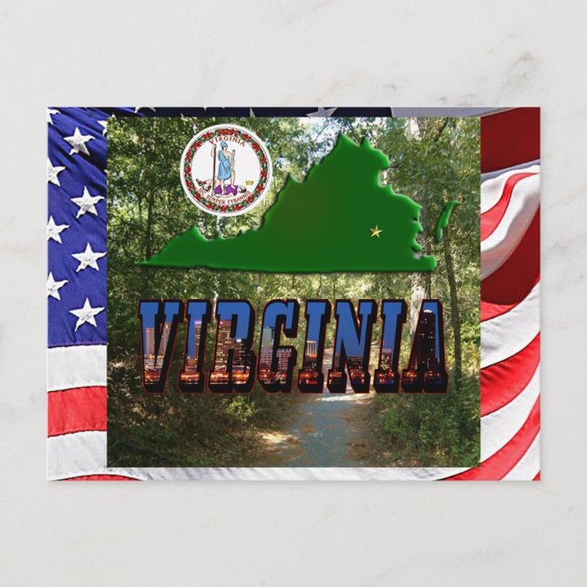 Virginia Map, Staat Siegel, Bildtext Postkarte (Vorderseite)