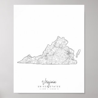 Virginia Minimal Street Karte Poster