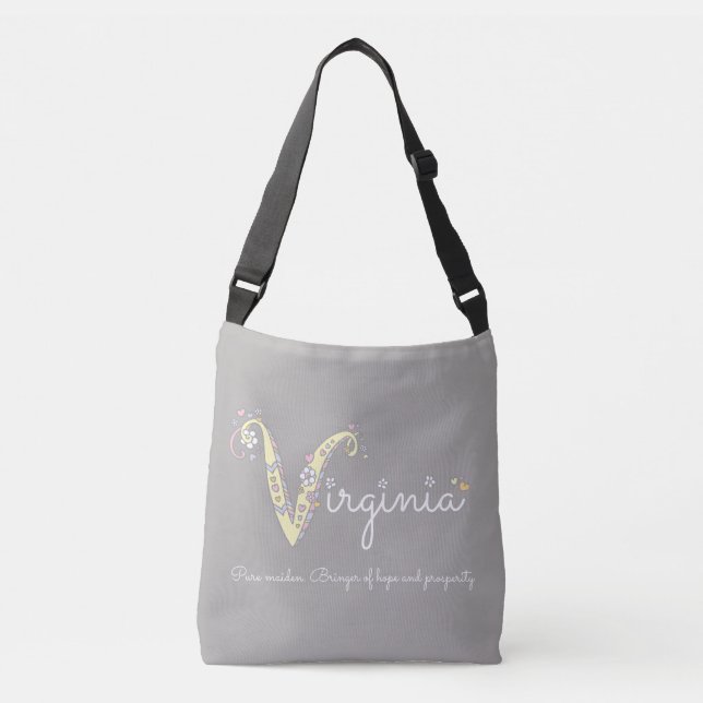 Virginia Name bedeutet V-Monogramm-Tasche Tragetaschen Mit Langen Trägern (Vorderseite)