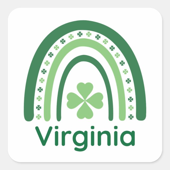 Virginia Name Clover Boho Rainbow Quadratischer Aufkleber (Vorderseite)