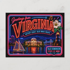 Virginia Neon Staat Retro Vintage Postkarte
