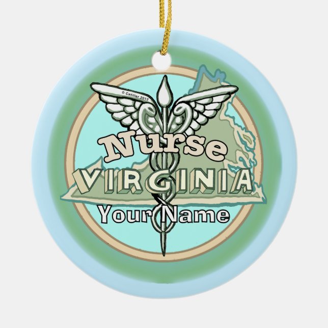 Virginia Nurse Caduceus Keramik Ornament (Vorne)
