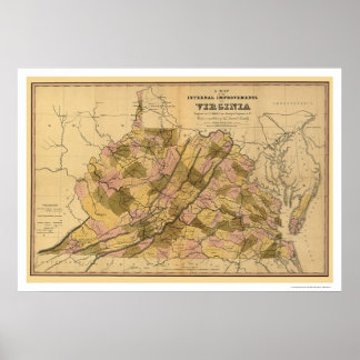 Virginia Railroad & Town Karte 1848 Poster