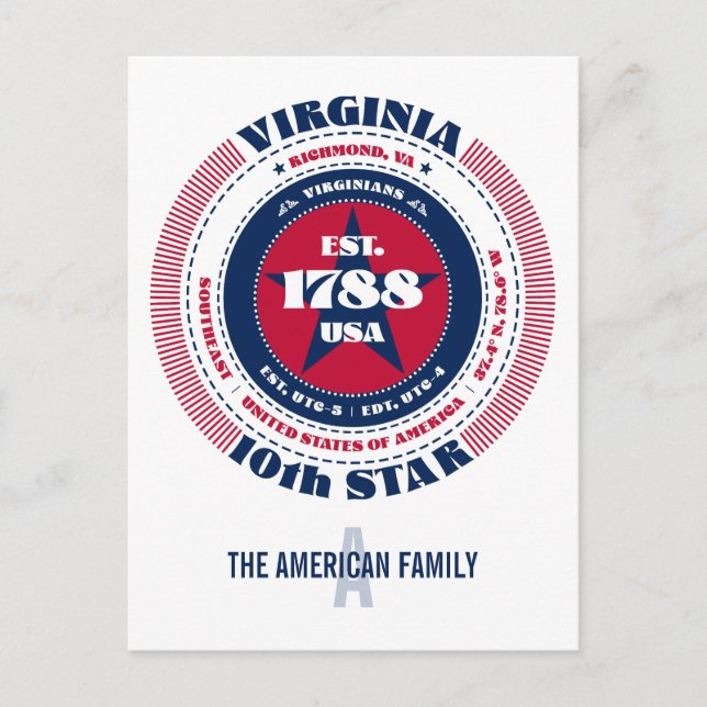 Virginia, Richmond, VA, Patriotic, Monogram Postkarte (Vorderseite)