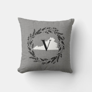 Virginia Rustic Wreath Monogram Throw Pillow Kissen