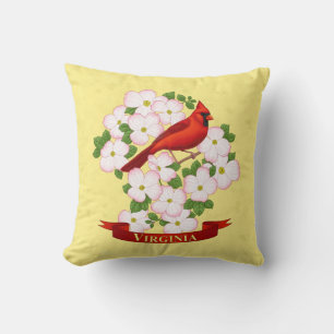 Virginia Staat Kardinal Bird und Dogwood Blume Kissen