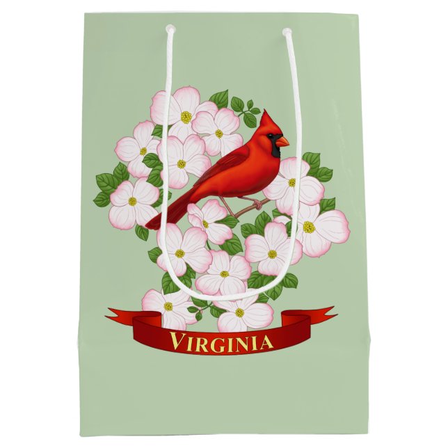Virginia Staat Kardinal Bird und Dogwood Blume Mittlere Geschenktüte (Rückseite)