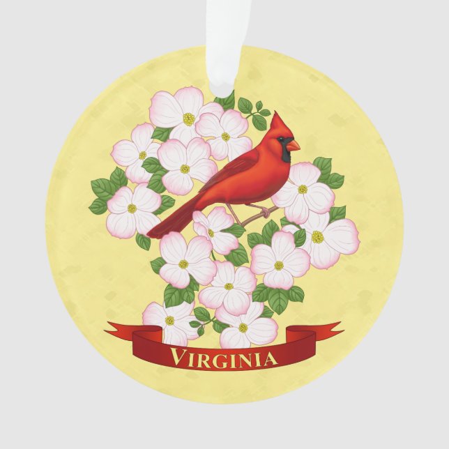 Virginia Staat Kardinal Bird und Dogwood Blume Ornament (Vorderseite)
