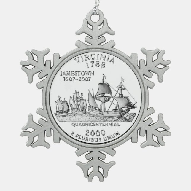Virginia Staat Quarter Schneeflocken Zinn-Ornament (Vorderseite)