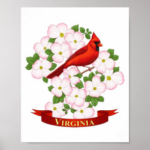 Virginia State Cardinal Vogel und Hartriegelblüte Poster
