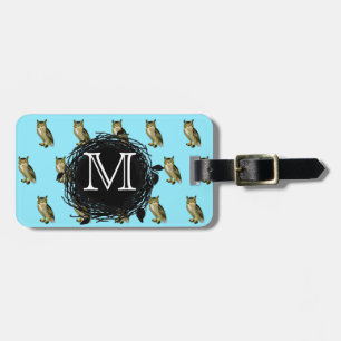 Virginia-Uhu-blaues Muster-Monogramm Gepäckanhänger