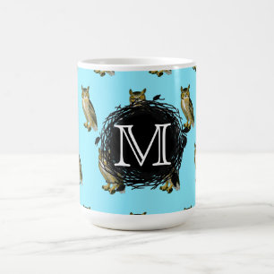 Virginia-Uhu-blaues Muster-Monogramm Kaffeetasse