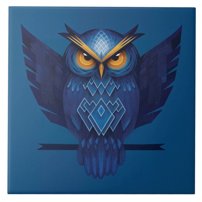 Virginia-Uhu in Blau Fliese (Vorderseite)