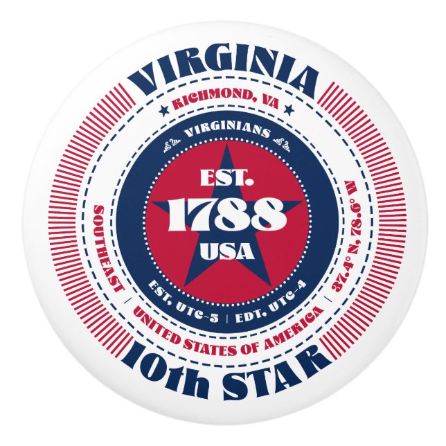 Virginia US Staat Red White Blue Typografy Keramikknauf (Vorderseite)