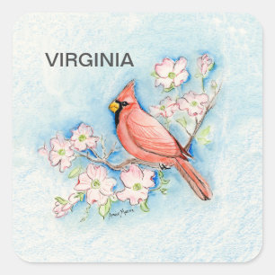 Virginia-Vogel und Blume Quadratischer Aufkleber