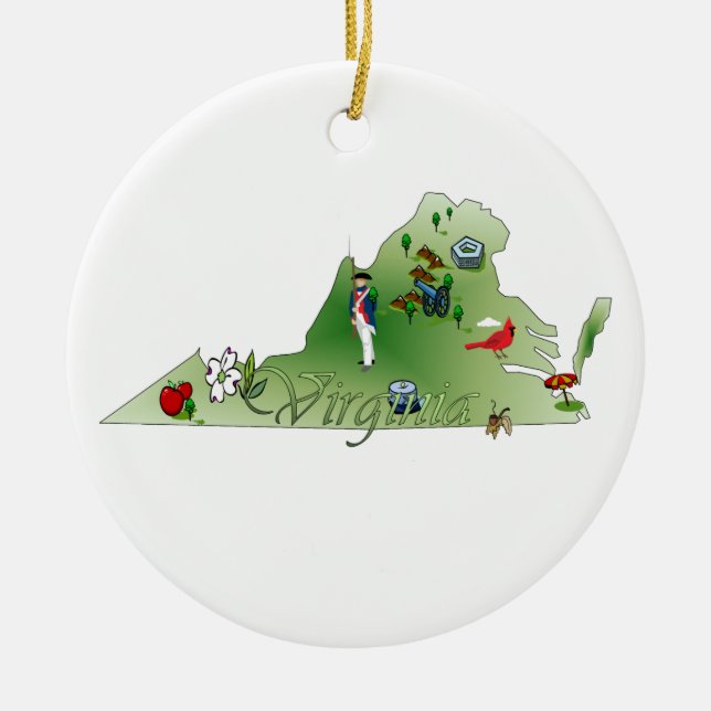 Virginia-Weihnachtsbaum-Verzierung Keramikornament (Vorne)