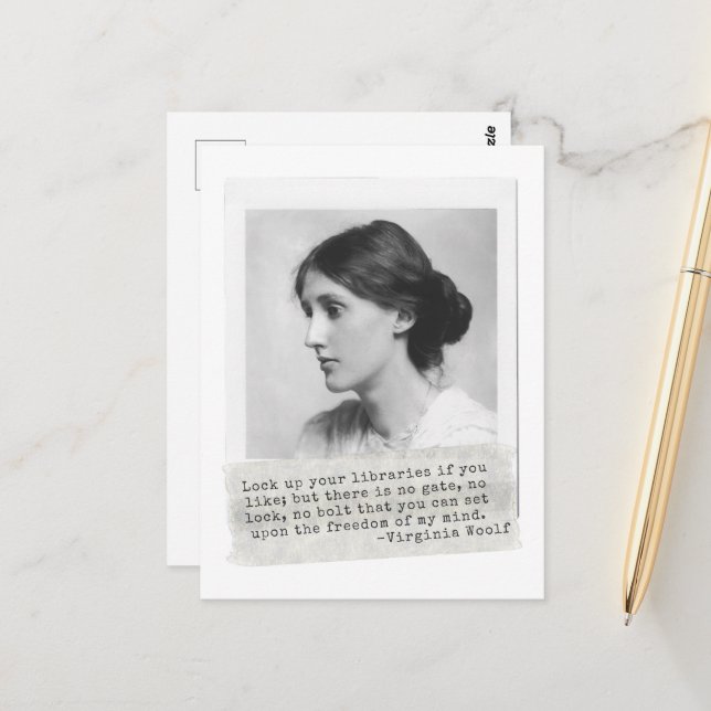 Virginia Woolf Zitat - Ikonen der Frauengeschichte Postkarte (Vorderseite/Rückseite Beispiel)