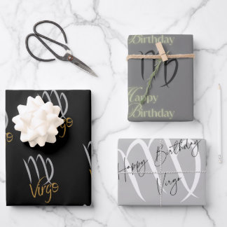 Virgo Birthday Grau/Schwarz Geschenkpapier Set