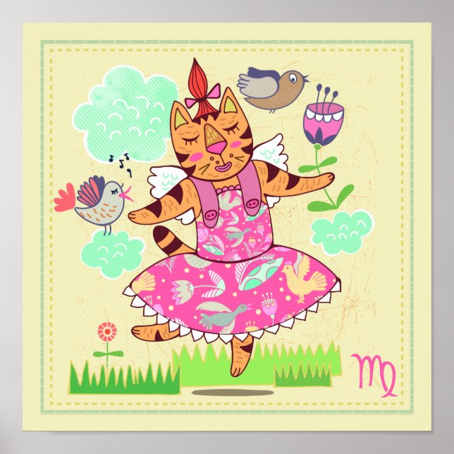 Virgo Cat Zodiac Kinderzimmer Print Poster (Vorne)