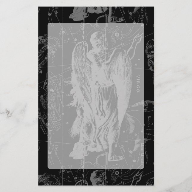 Virgo Constellation Hevelius 1690 auf Schwarz Briefpapier (Vorderseite)