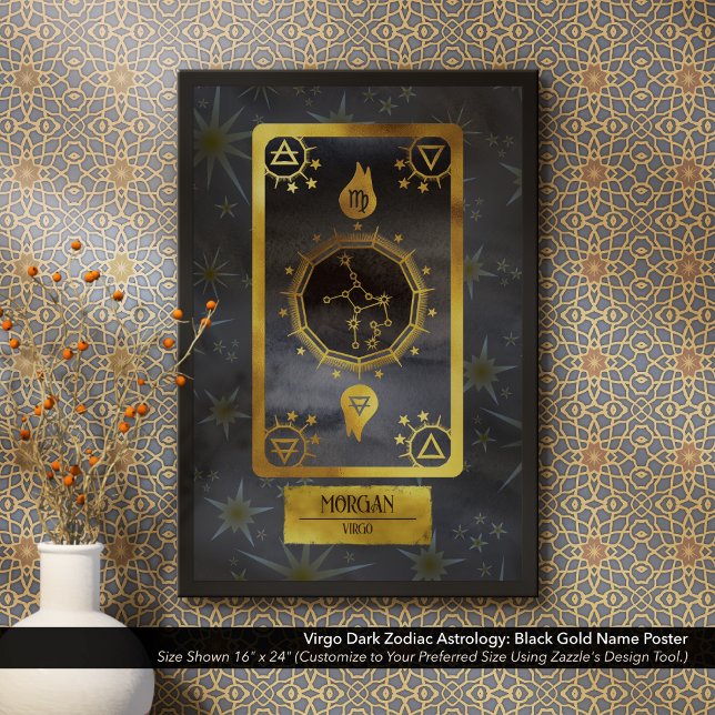 Virgo Dark Zodiac Astrologie: Schwarzer Goldname Poster (Dark Zodiac Poster: for the Birth Sign Virgo in Black and Gold Personalized with Your Name.)