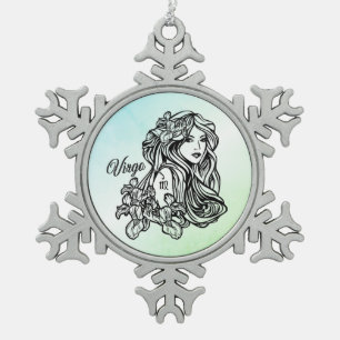 Virgo Die Jungfrau Zodiac Green Schneeflocken Zinn-Ornament